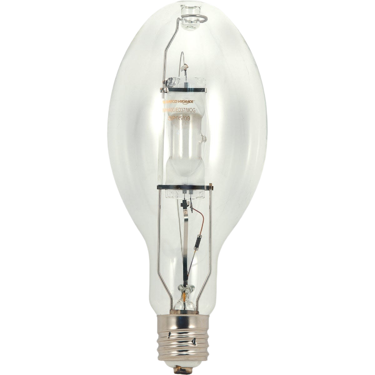Clear ED28-shaped metal halide bulb with mogul base for industrial and commercial lighting applications under $100 collection