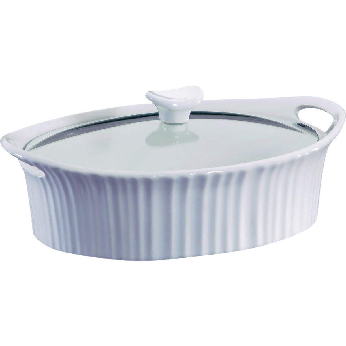 Oval white French stoneware casserole dish with lid for versatile cooking in kitchenware and home collections under $50