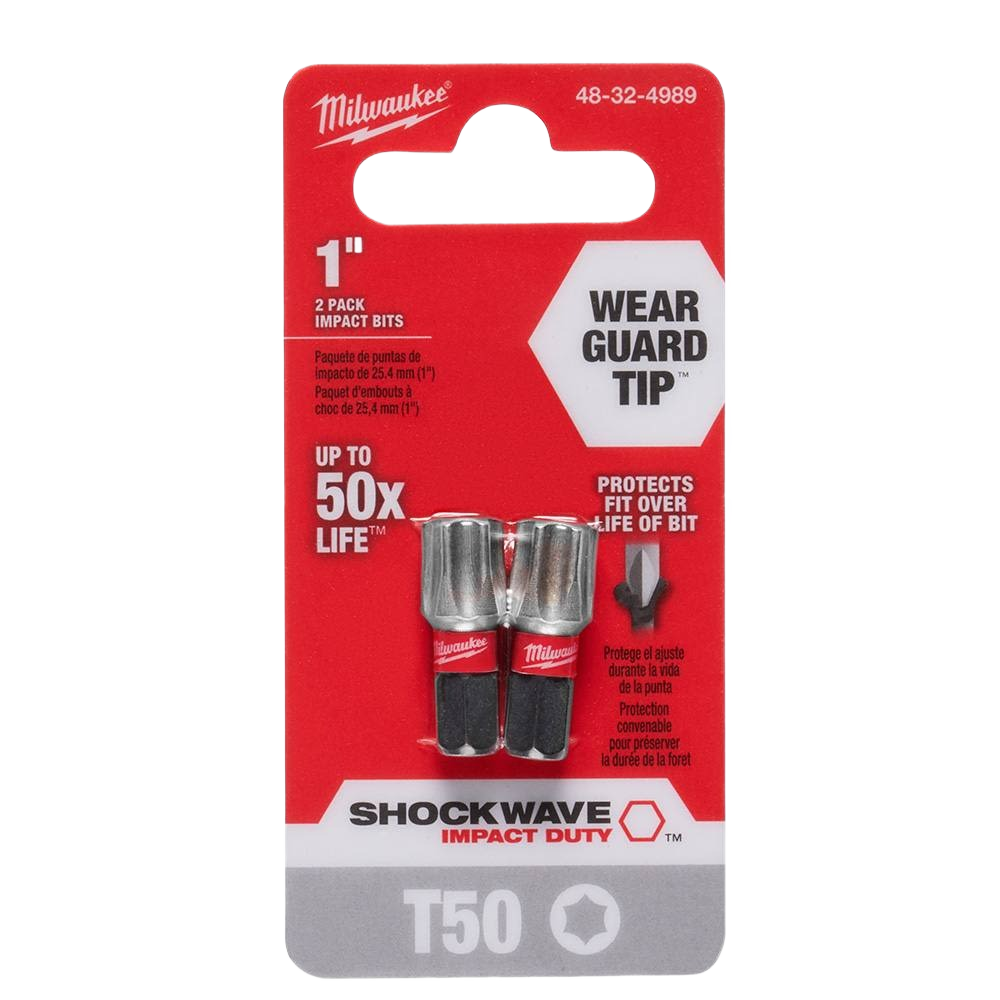 1-inch T50 TORX impact bits with Wear Guard Tip technology, designed for durable use in power tool accessories under $50