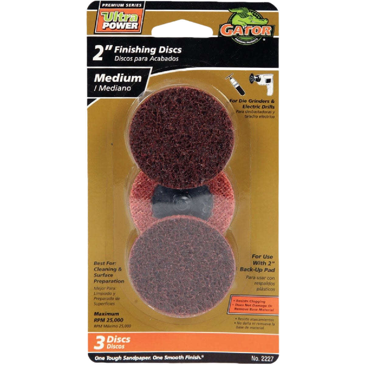 Set of three medium abrasive finishing discs for use with die grinders and electric drills in home improvement tools