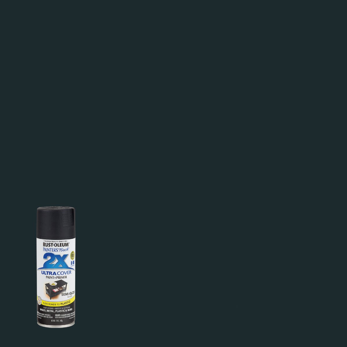 Black semi-gloss spray paint and primer can for home improvement and Rust Oleum spray paint collection under $50