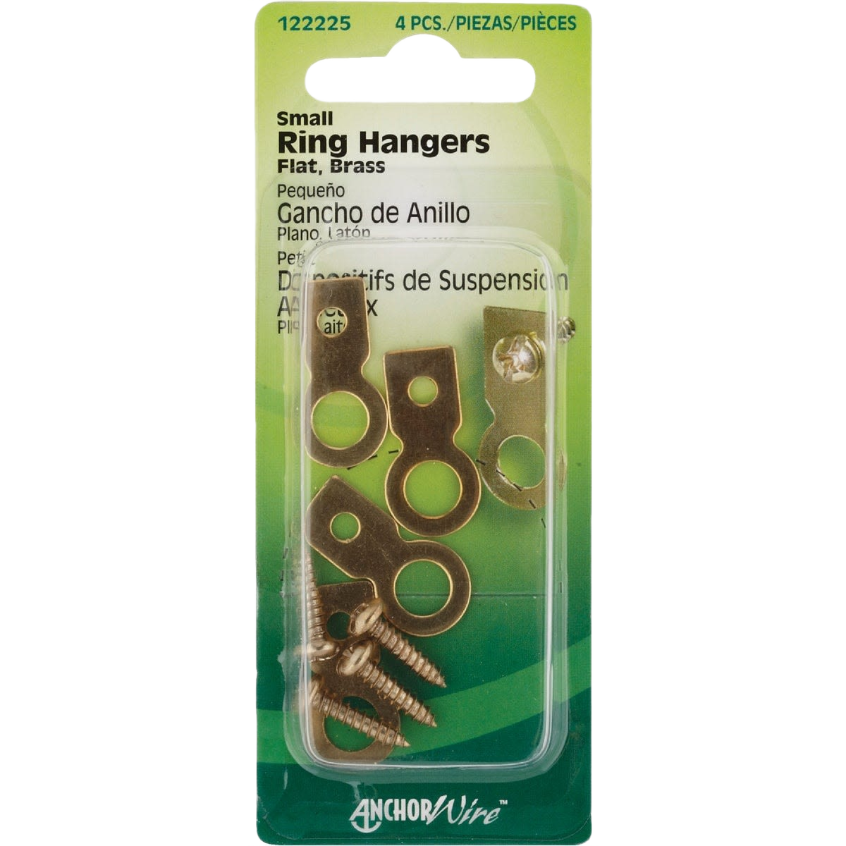 Brass-plated flat ring hangers with mounting screws in clear blister pack for home improvement hardware collections under $50