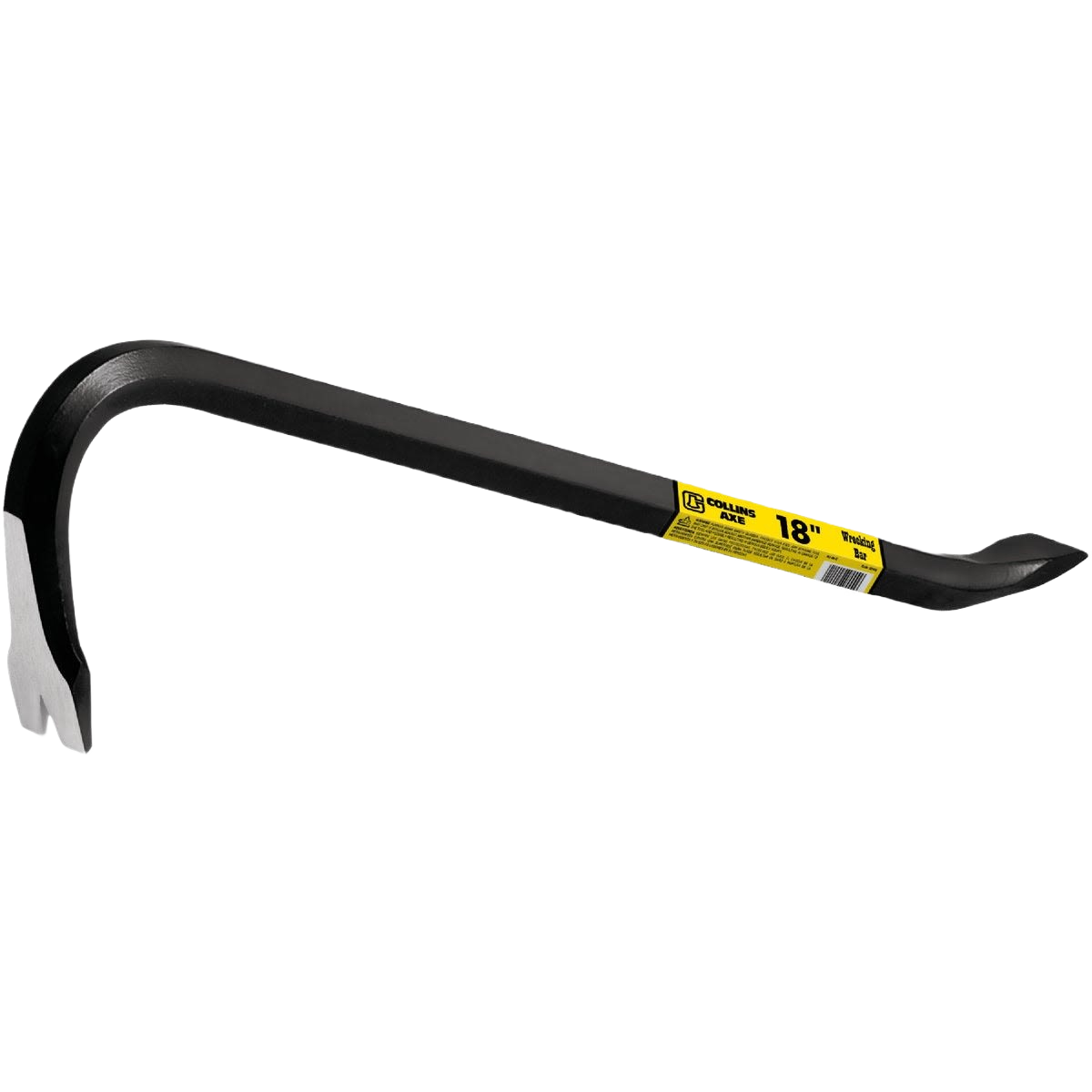 Black 18-inch gooseneck wrecking bar for prying and demolition in tools and home improvement tasks