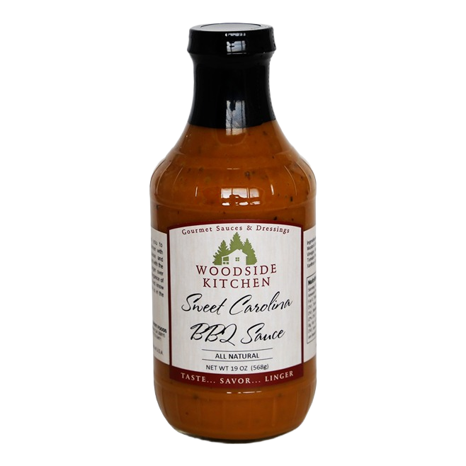 Bottle of Woodside Kitchen Sweet Carolina BBQ sauce for grilling in food and beverage sauces collection