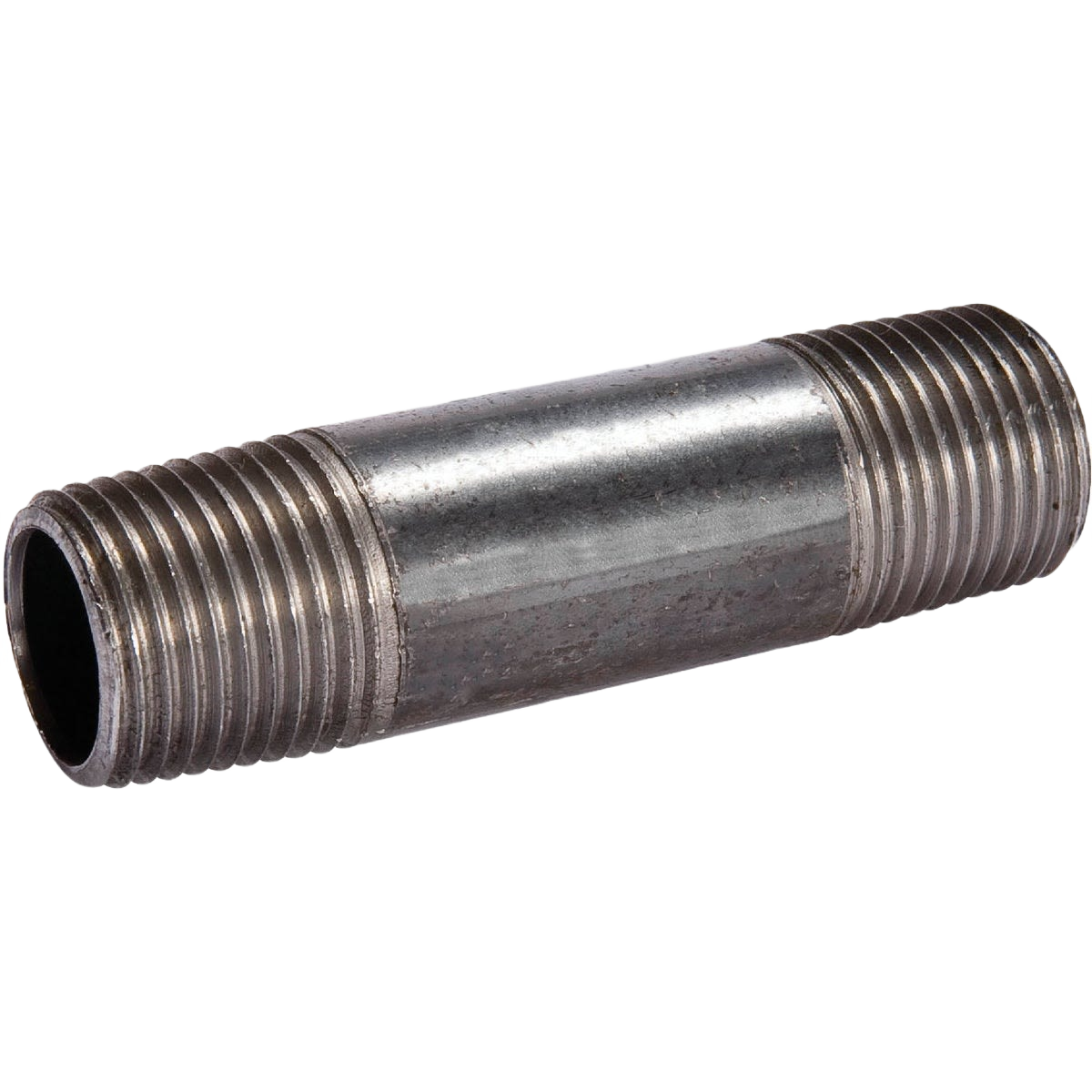 Black iron pipe nipple with threaded ends for plumbing and pipe fittings in Home Improvement collections