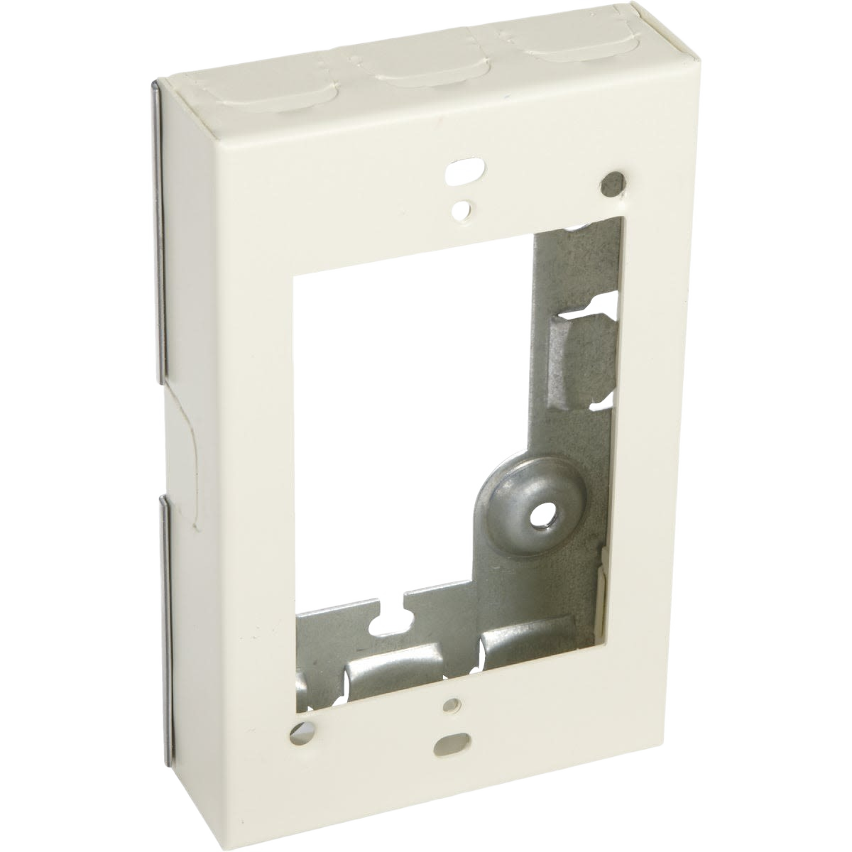 White metallic wiremold starter box for electrical wiring installation in home improvement projects