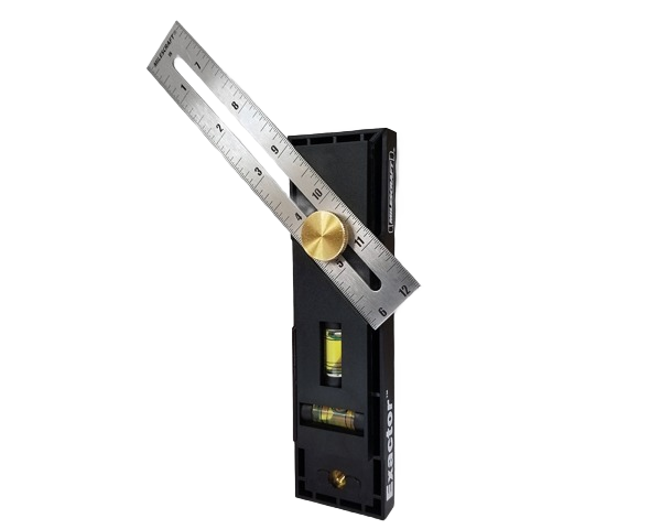 Adjustable metal T-square with integrated bubble level for precise measurements in woodworking and home improvement tasks