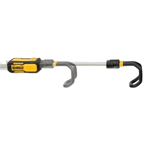 Telescoping cordless hood light with yellow and black housing and adjustable hooks for automotive work and home improvement tools