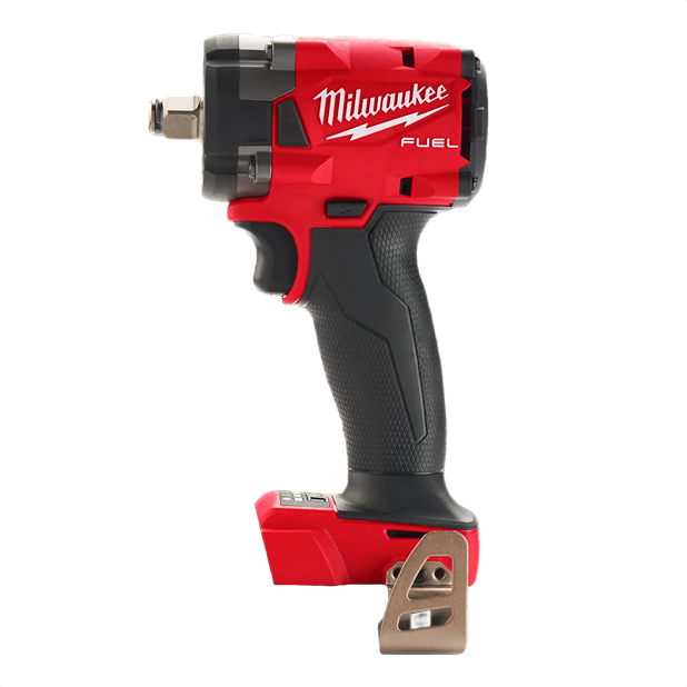 Compact red and black cordless impact wrench with ergonomic grip and metal friction ring for tools and home improvement tasks