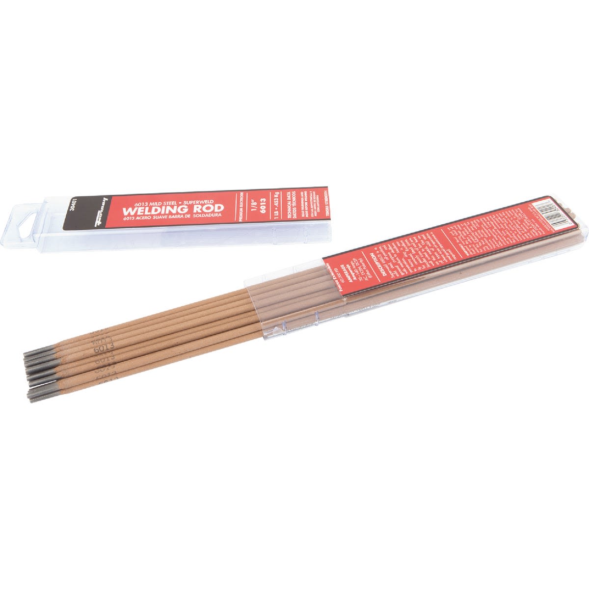 Bundle of mild steel welding rods with red label packaging for general purpose metal joining tasks in home improvement