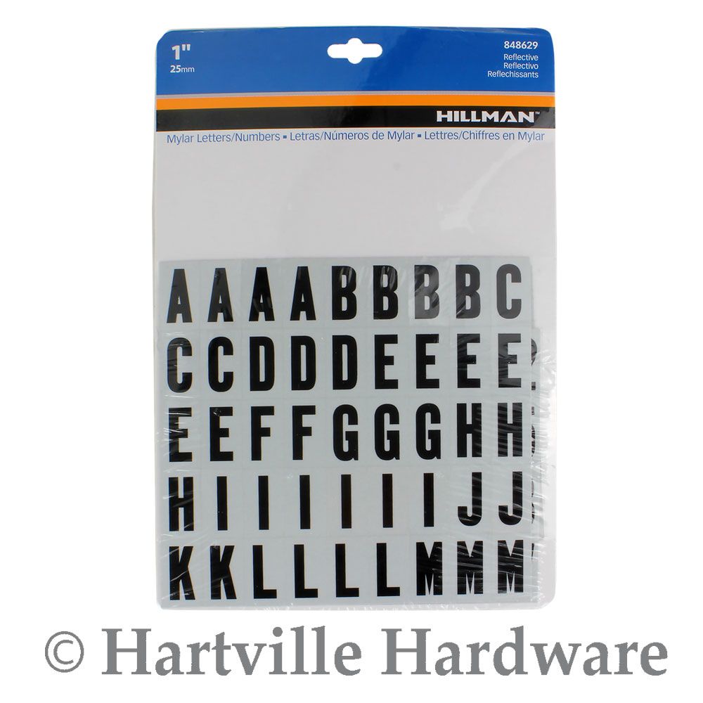 Sheet of 1-inch black reflective letters and numbers for signage in hardware and home improvement collections