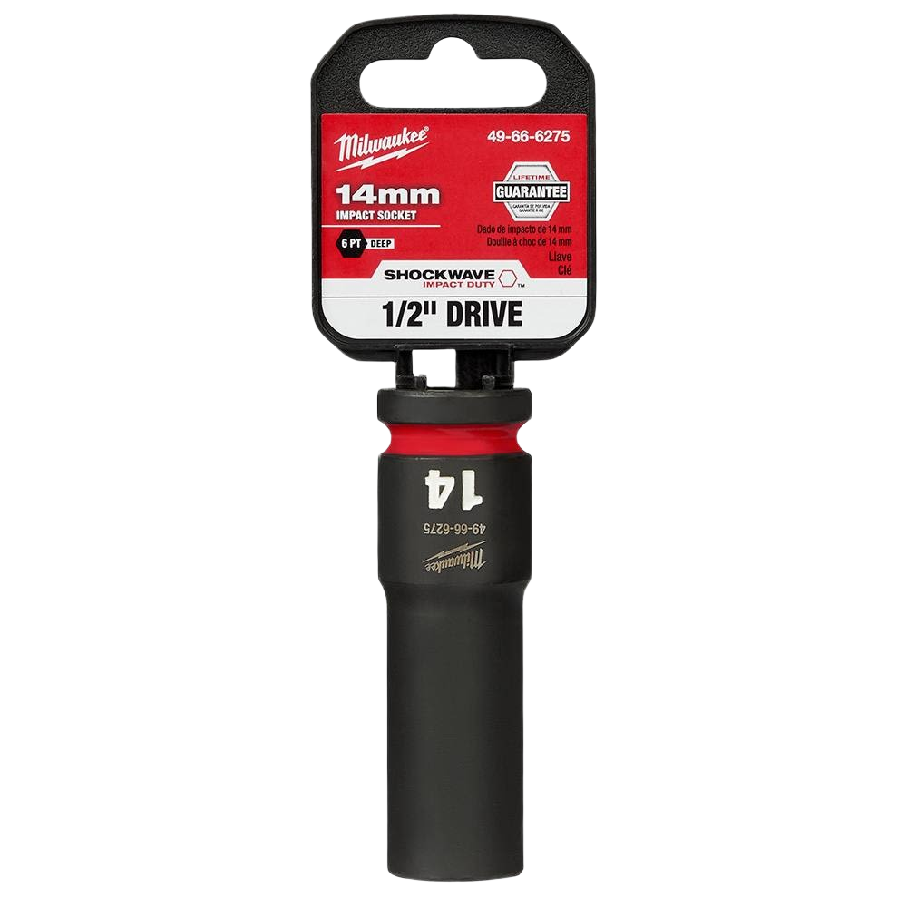 14 mm deep impact socket with 6-point design for Milwaukee hand tools in woodworking and home improvement sets