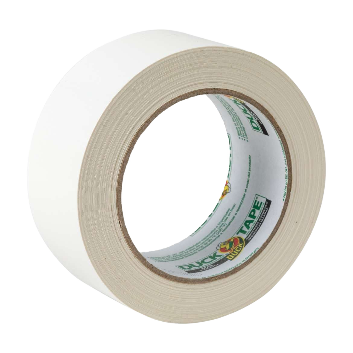 Roll of white heavy-duty adhesive tape for home improvement and tools use with branded inner label visible