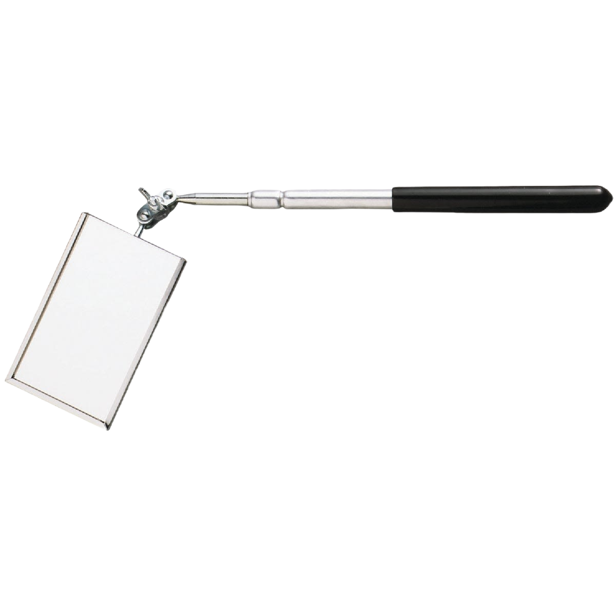 Rectangular inspection mirror with telescoping handle and adjustable swivel joint for tools and home improvement tasks