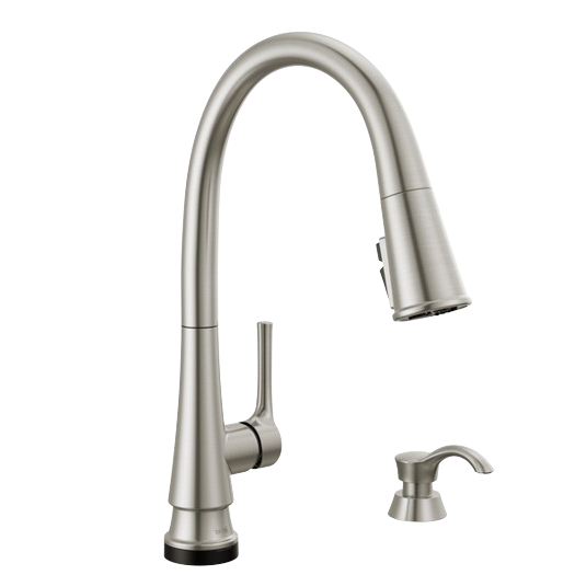 Stainless steel single handle pull down kitchen faucet with soap dispenser for home improvement and kitchenware collections