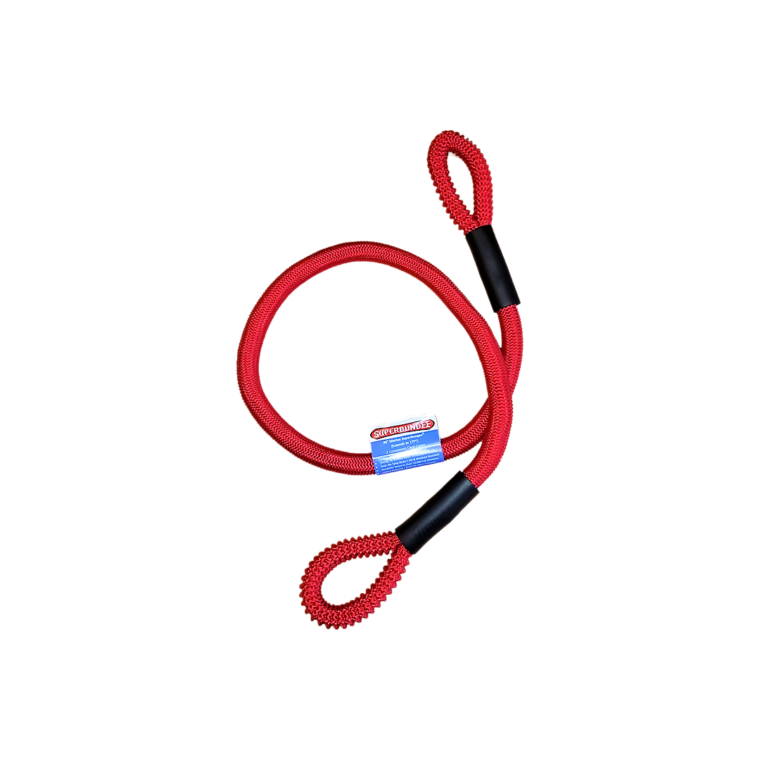 Red marine cord with looped ends for secure tie-downs in cargo, automotive, and towing applications under $50 collections