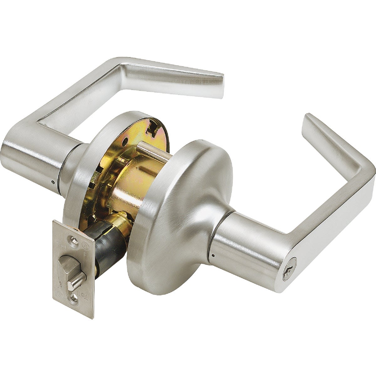 Heavy-duty satin chrome commercial entry lever set for doors, suitable for hardware and home improvement projects under $100