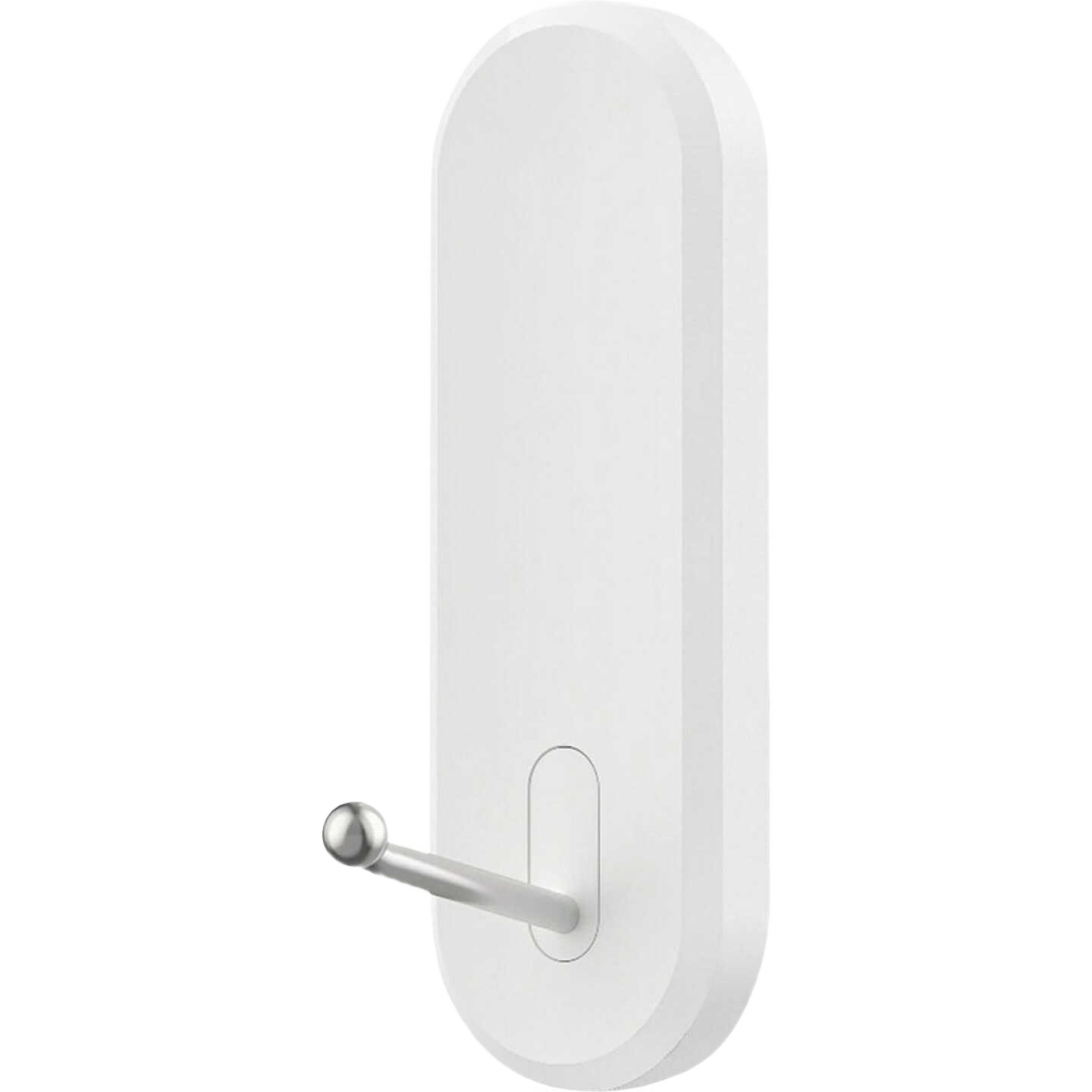 White adhesive wire hook with rounded edge designed for secure, damage-free hanging in home improvement tasks