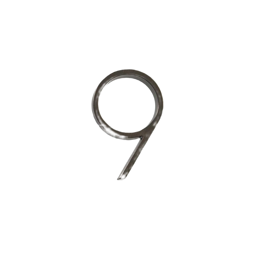 Bronze metal house number 9 with floating mount design for home improvement and outdoor numbering projects