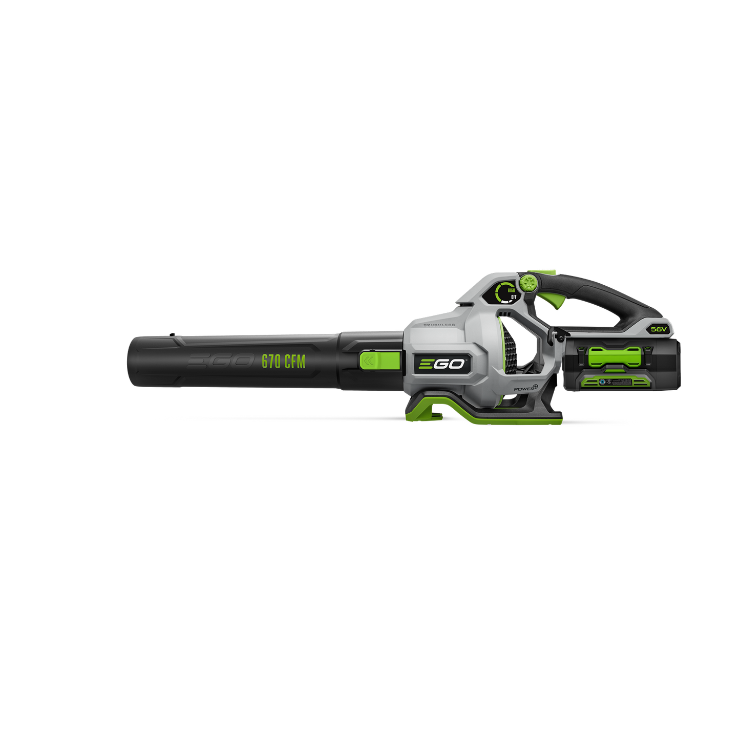 Cordless blower with black, gray, and green design featuring battery and charger for outdoor tools and home improvement use