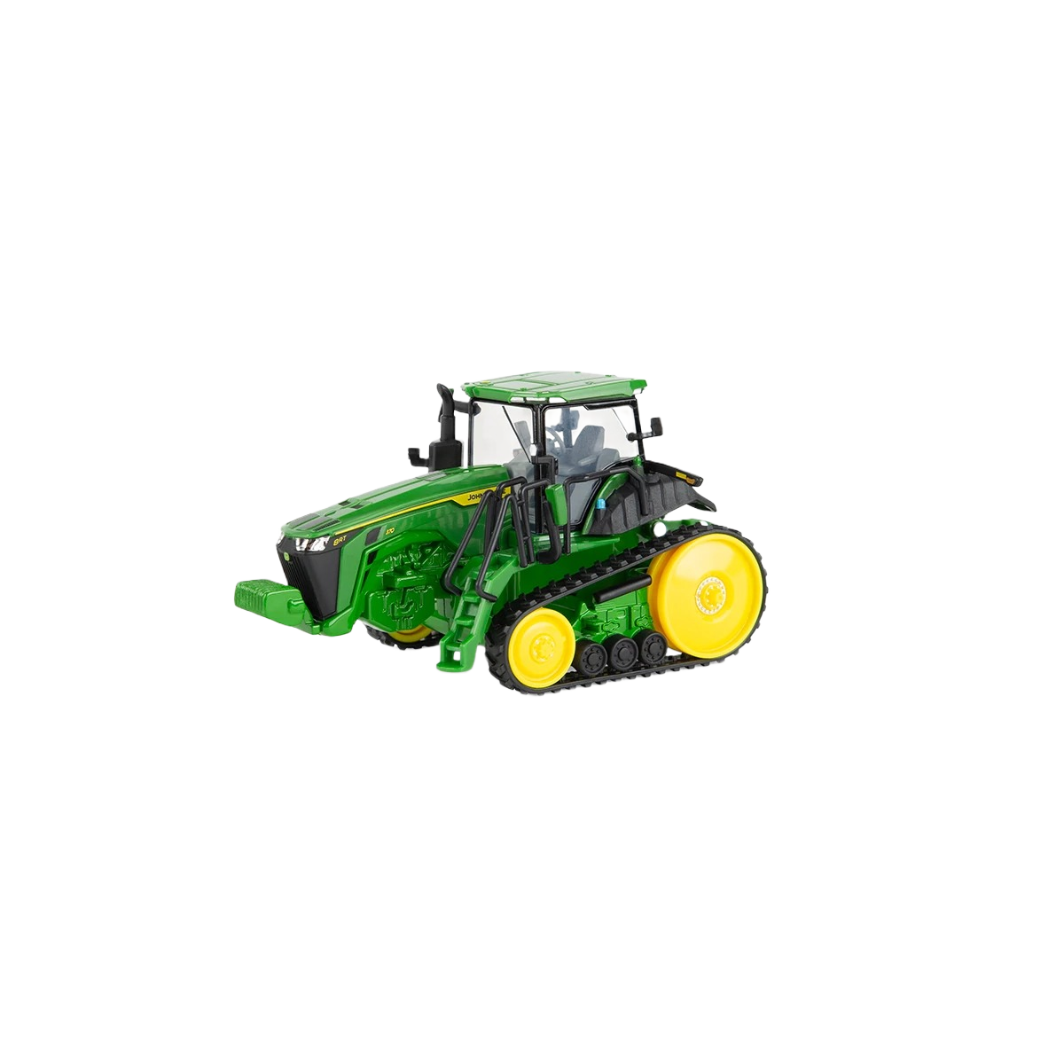 Green and yellow detailed 1/64 scale tracked tractor model from vehicles and remote-controlled toys collection