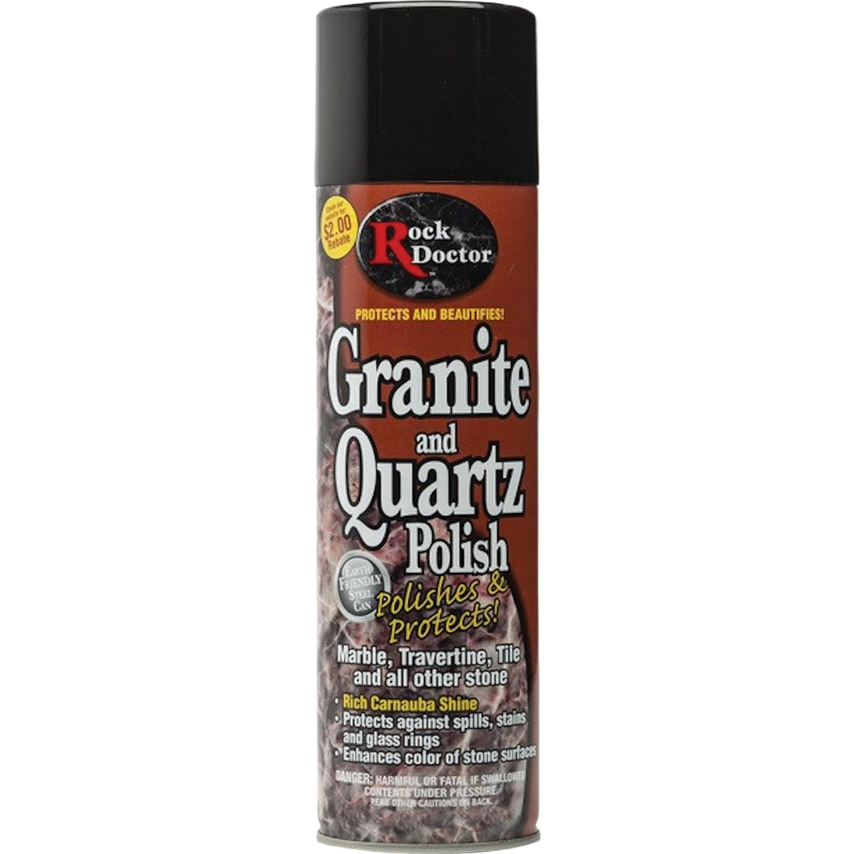 Spray can of granite and quartz polish with protective and color-enhancing formula in cleaning supplies collection