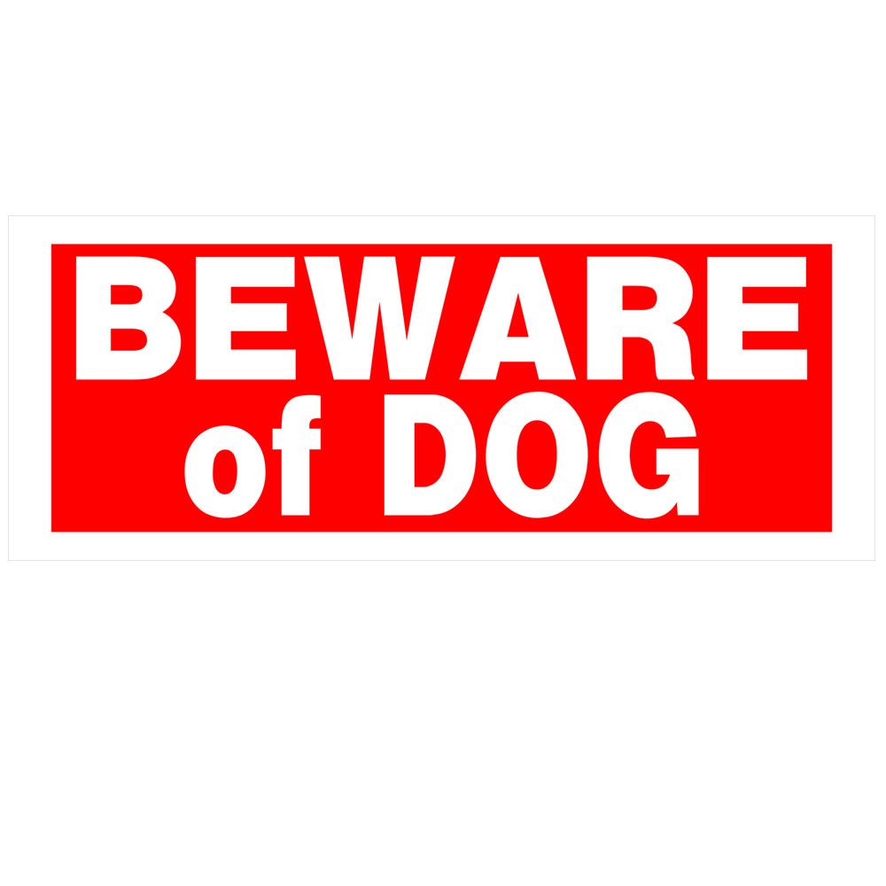 Red and white plastic Beware of Dog warning sign for home safety and outdoor hardware projects under $50