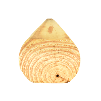 Triangular-cut landscape timber piece showing wood grain for outdoor lumber and home improvement projects