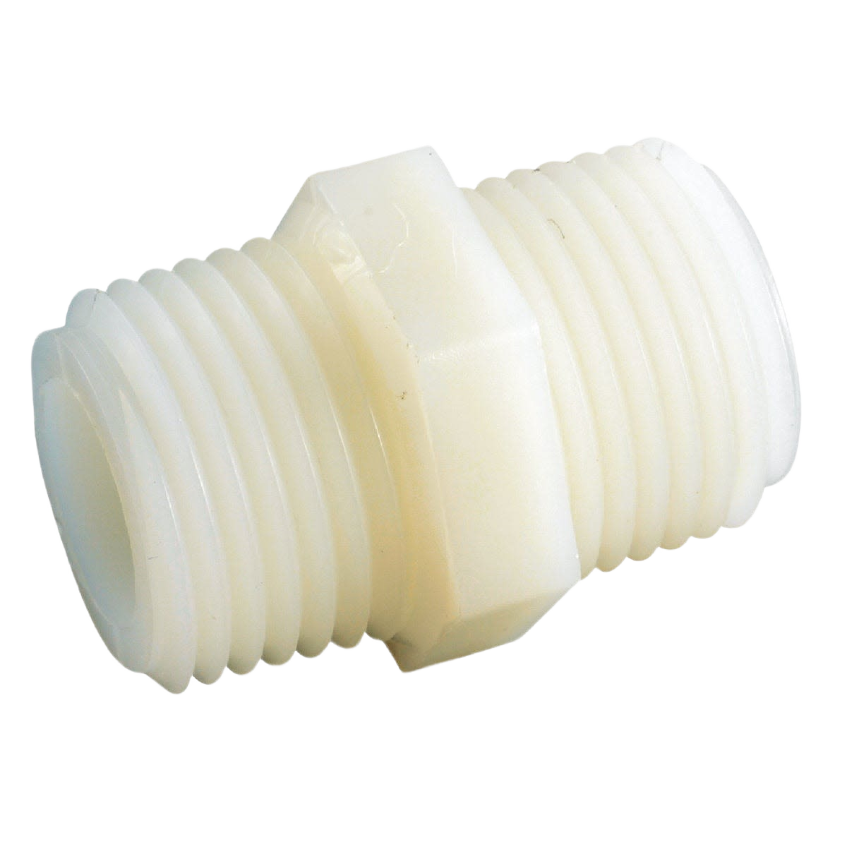 White nylon pipe nipple with hex shoulder fitting for plumbing in Pipes & Fittings under $50 Home Improvement Tools