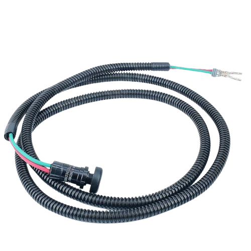 Black electrical wiring harness with protective corrugated tubing for John Deere parts and lubricants collections