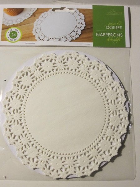 Set of 24 white paper lace doilies with decorative floral edges for elegant table settings in kitchenware collections