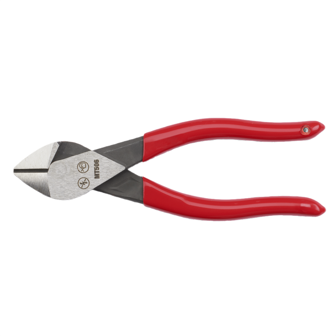 Six-inch diagonal cutting pliers with ergonomic red dipped grips for precise cutting in tools and home improvement tasks