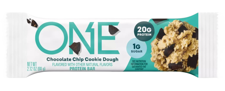 Protein bar with chocolate chip cookie dough flavor, 20g protein and 1g sugar, in Chocolates & Candies collection under $25