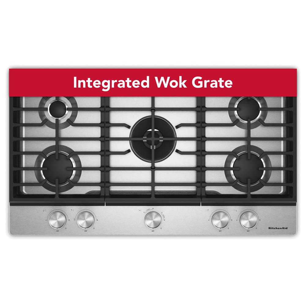 KitchenAid® 36 in. Gas Cooktop with 5 Burners and Integrated Wok Grate