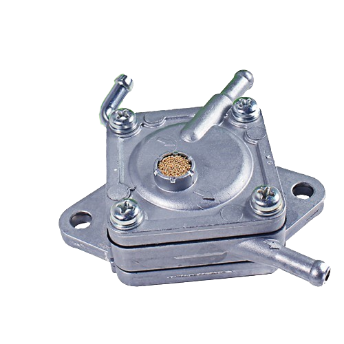 Metal fuel pump with mounting holes and multiple hose connections for automotive and John Deere engine parts collections