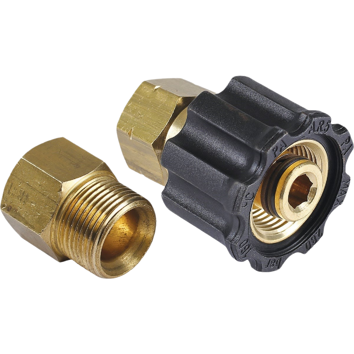 Brass pressure washer connector with black plastic grip for tool accessories and power tool use under $50 collections