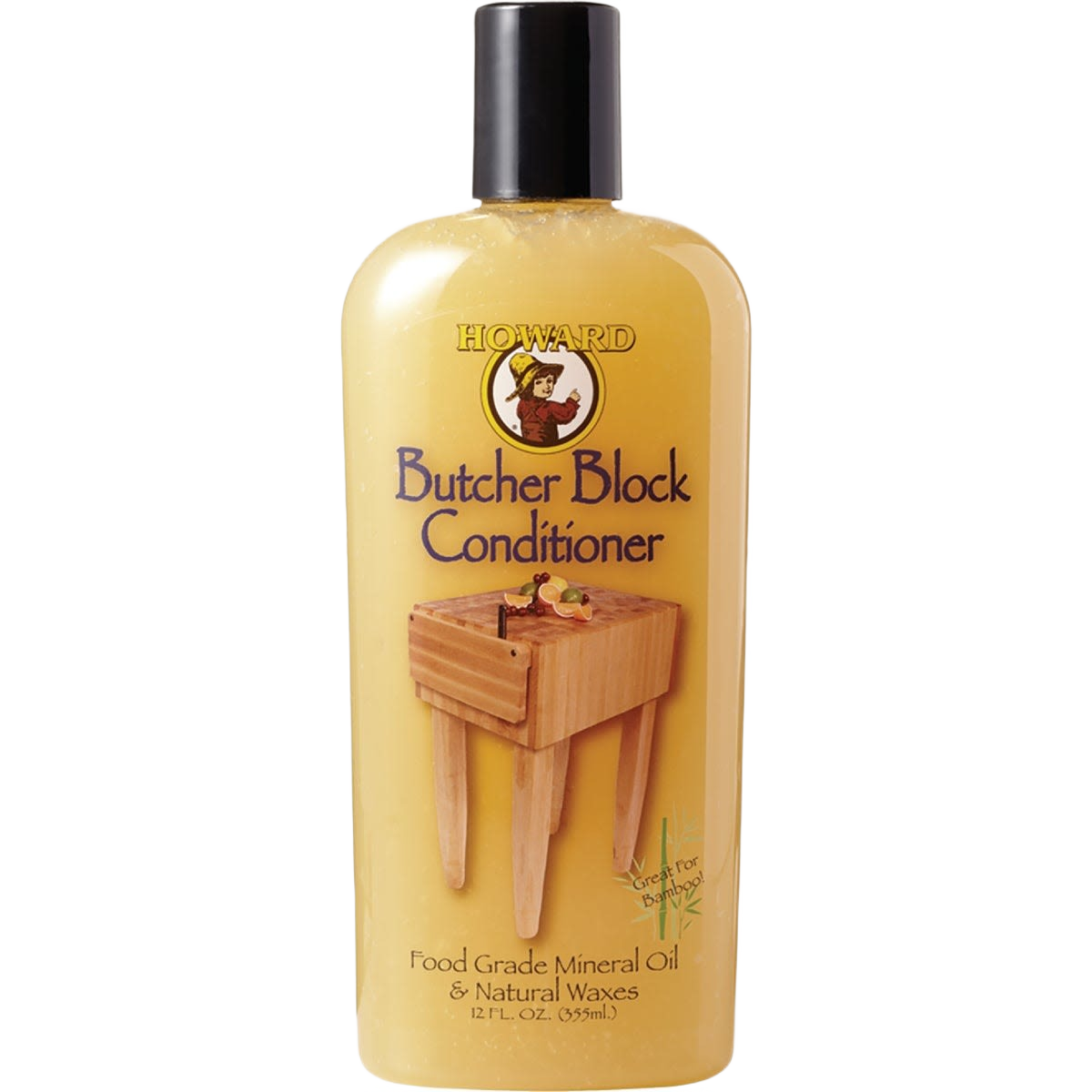 Bottle of wood conditioner with mineral oil and natural waxes for butcher blocks and cutting boards in paint and supplies collection
