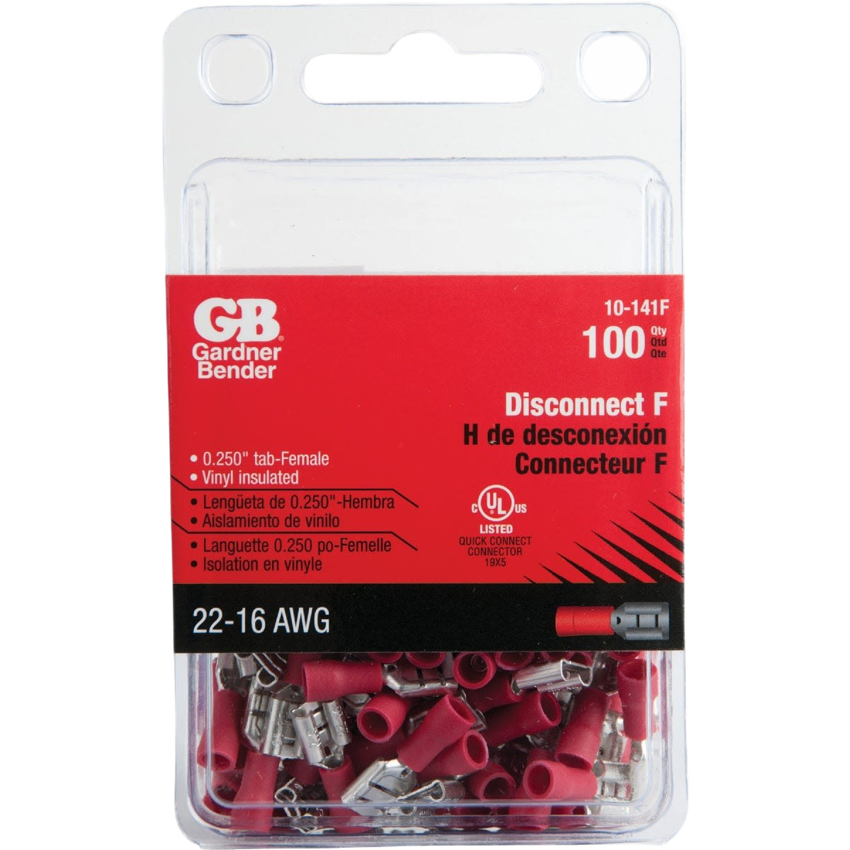 Gardner Bender red vinyl-insulated barrel female disconnect connectors for electrical wiring, 100-pack under $50