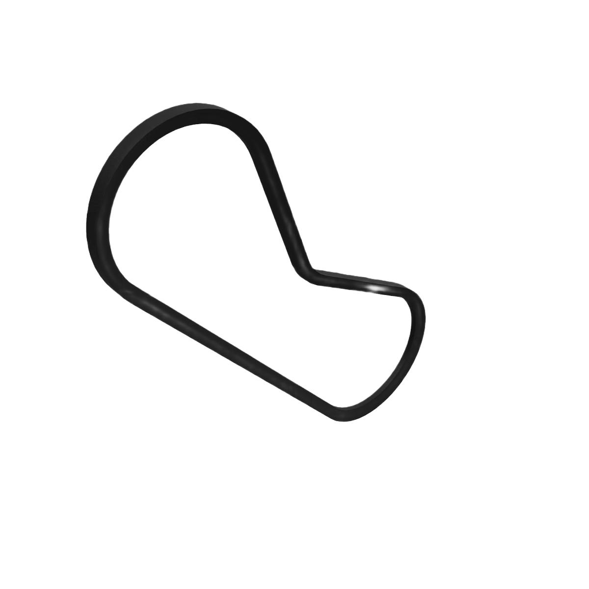 Black automotive drive belt shaped for John Deere auger equipment and compatible with mechanic tools and parts