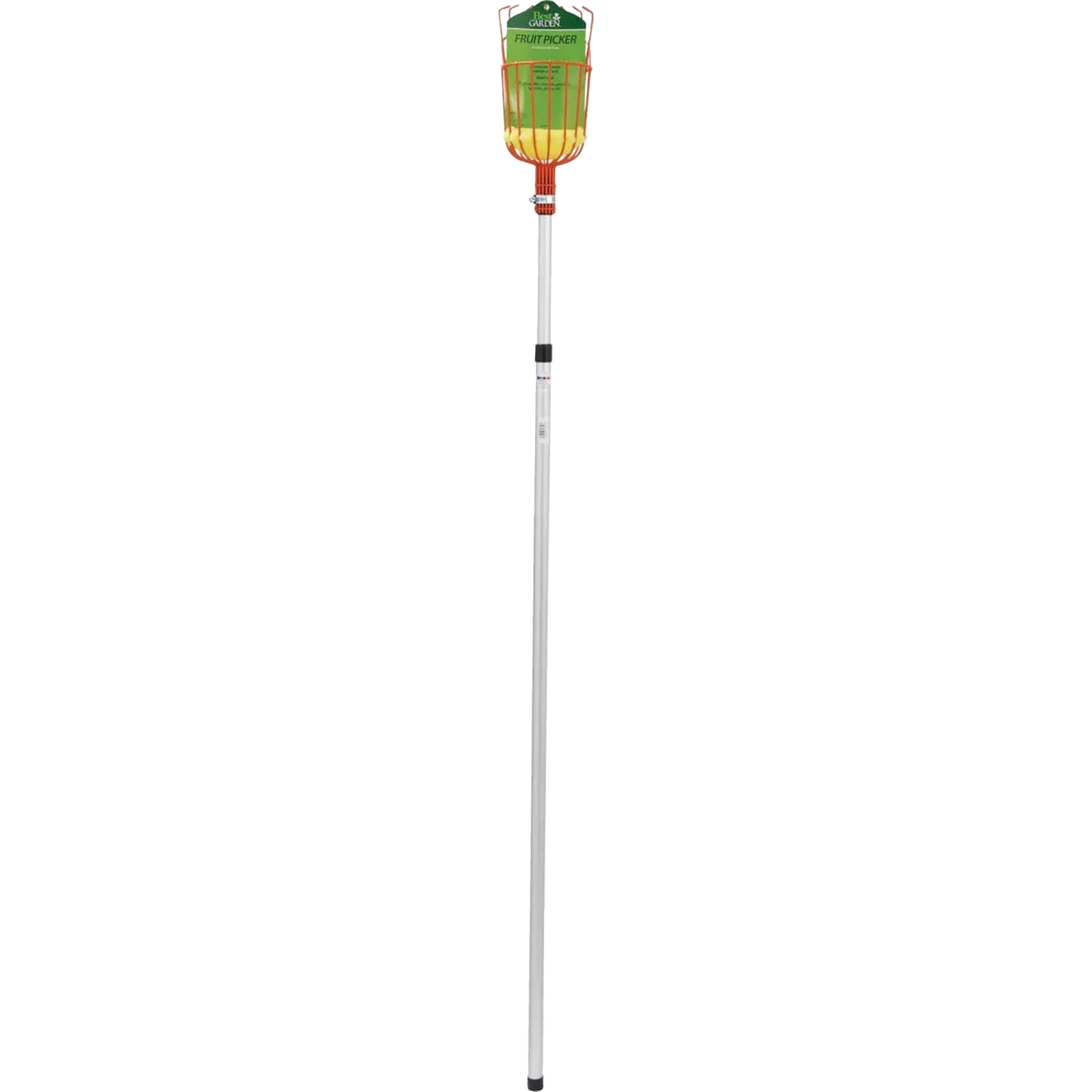Extendable garden fruit picker with enameled steel basket and metal tongs in outdoor and hand tools collections