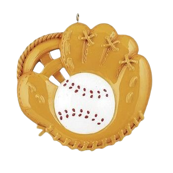 Detailed tan baseball mitt with white ball, ideal for Christmas Ornaments & Tree Decorations and holiday gift collections
