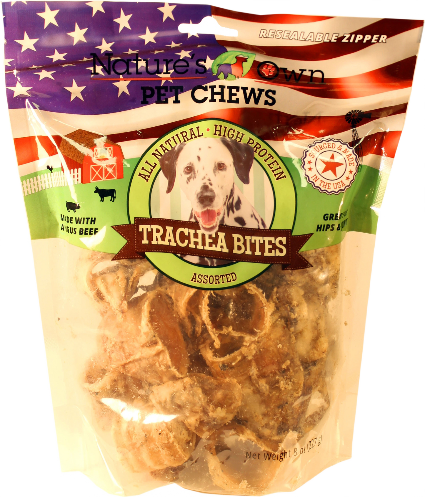 Resealable bag of natural trachea dog chews made with Angus beef for training and rewarding pets under $50 collection