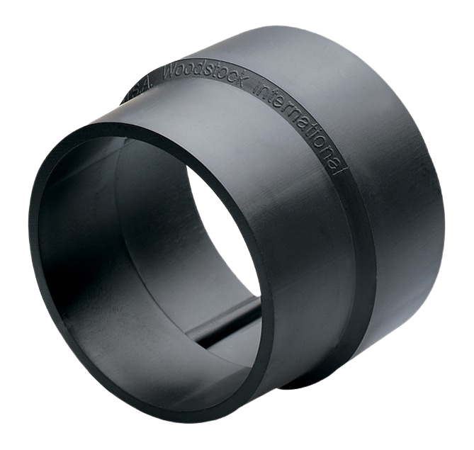 Black plastic hose adapter for dust collection systems in woodworking tools and home improvement collections