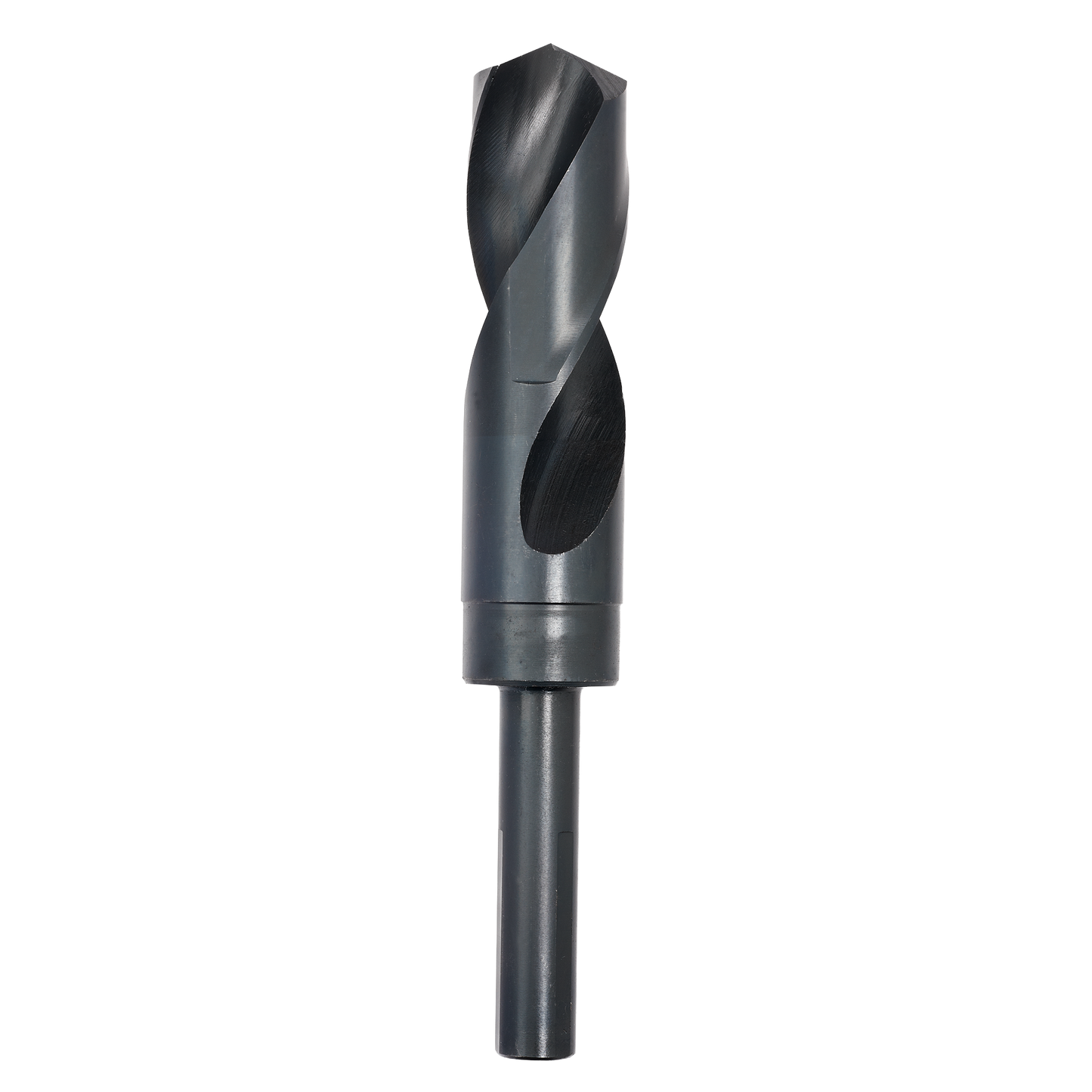 Black oxide 1-inch drill bit with spiral flutes for durable drilling in metal and industrial applications