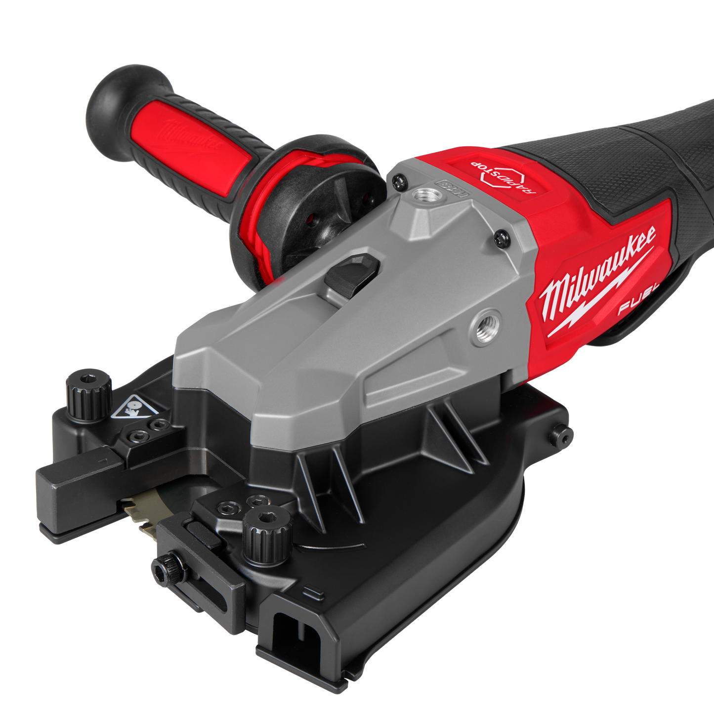 Red and black Milwaukee M18 FUEL rebar cutter with ergonomic handle for power tools in home improvement collections
