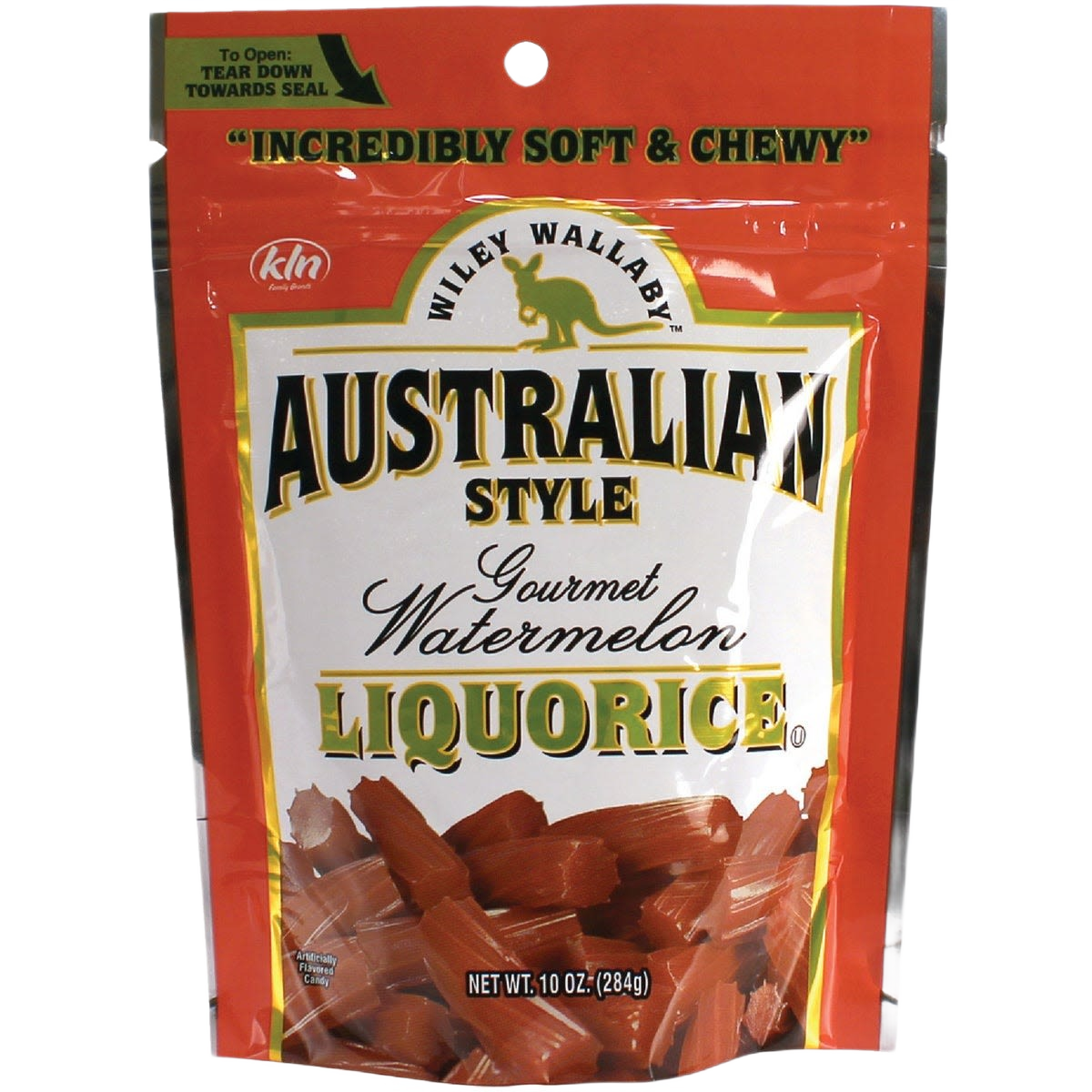 Wiley Wallaby Australian style watermelon flavored soft and chewy liquorice candy in resealable bag under 25 dollars