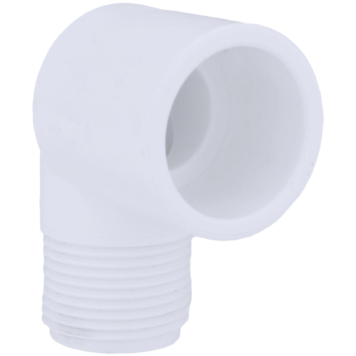 White PVC 90-degree elbow with slip and male threaded ends for plumbing in pipes & fittings and home improvement collections