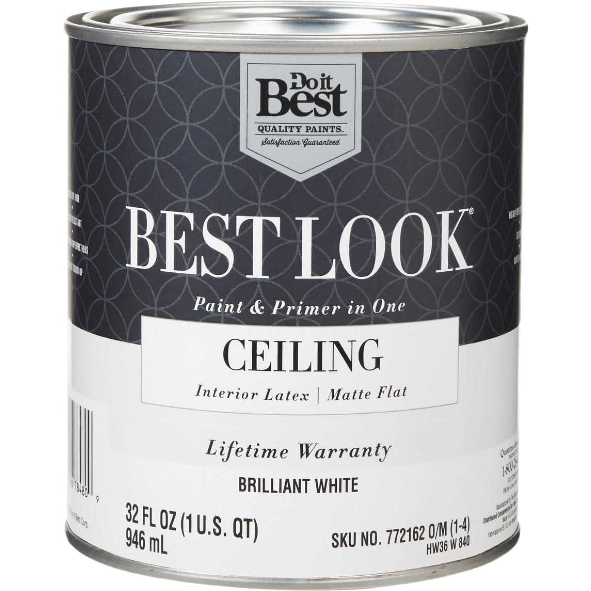 1 quart can of Brilliant White latex matte flat ceiling paint and primer from Best Look collection