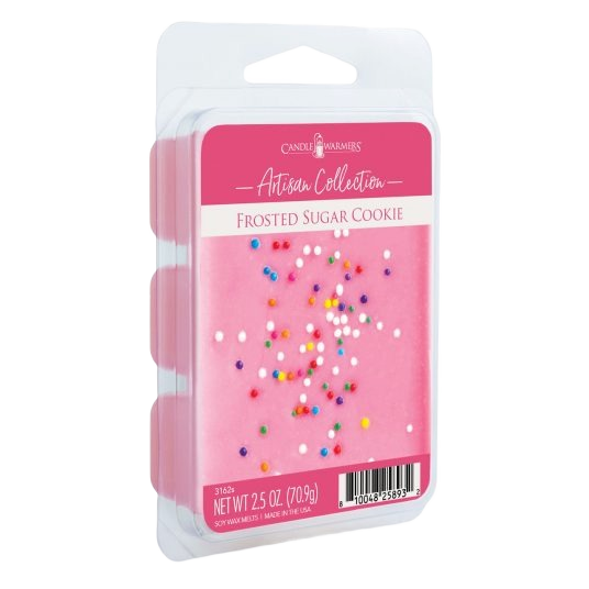 Pink artisan wax melts with colorful sprinkles in clear clamshell packaging for home decor and accents collections