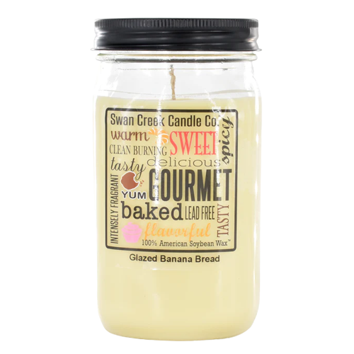 Swan Creek glazed banana bread jar candle with black lid made from 100% American soy wax for home use